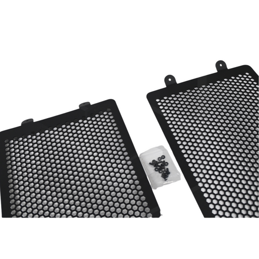 Two black honeycomb filters on a white background