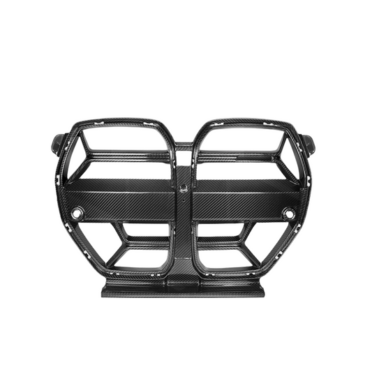 Carbon fiber vehicle grille on a white background
