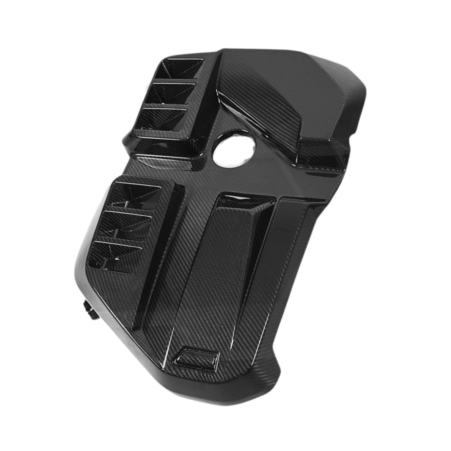 Black carbon fiber engine cover